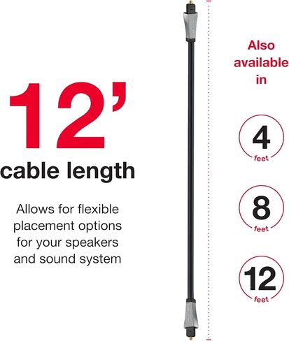 Rocketfish Toslink Optical Audio Cable - Fiber Optic Audio Cable for Home Theater & Sound System - Durable Cable Cord for Quality Audio - Black Optical Cable for TV & Soundbar - 4' in Saudi Arabia