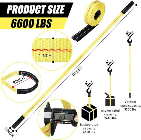 12 Pcs Lift Sling Straps Bulk 1"x 8' Heavy Duty Polyester Lifting Slings Web Winch Crane Tow Strap with 2 Loops 3300lbs Vertical 2640lbs Choker 6600lbs Basket for Vehicle Construction Trailer in Saudi Arabia