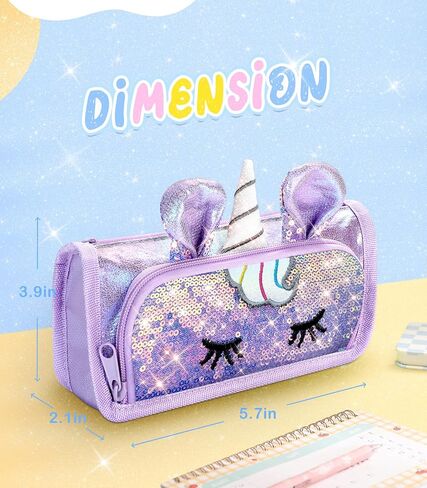 Cute Pencil Case, 3D Pencil Pouch for Girls Kids, Sparkly Pencil Bag with Sequins for Students, Glitter Bling School Supplies Stationary Pen Holder, Purple in Saudi Arabia