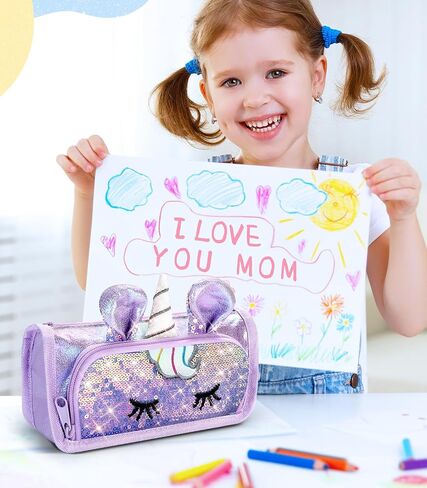 Cute Pencil Case, 3D Pencil Pouch for Girls Kids, Sparkly Pencil Bag with Sequins for Students, Glitter Bling School Supplies Stationary Pen Holder, Purple in Saudi Arabia