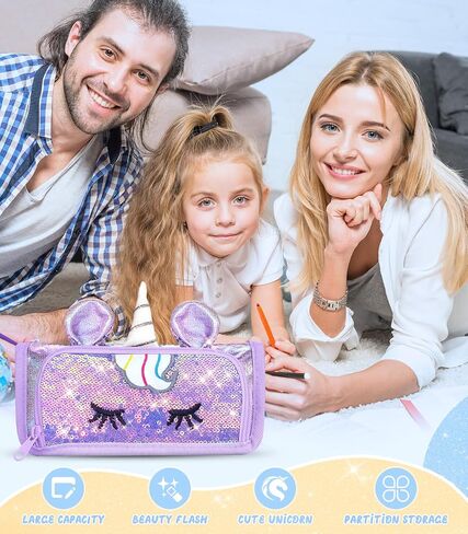 Cute Pencil Case, 3D Pencil Pouch for Girls Kids, Sparkly Pencil Bag with Sequins for Students, Glitter Bling School Supplies Stationary Pen Holder, Purple in Saudi Arabia