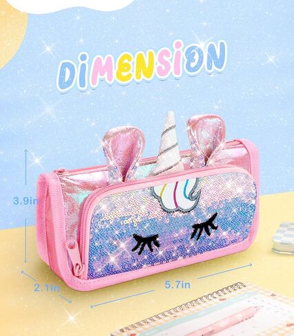 Cute Pencil Case, 3D Pencil Pouch for Girls Kids, Sparkly Pencil Bag with Sequins for Students, Glitter Bling School Supplies Stationary Pen Holder, Purple in Saudi Arabia