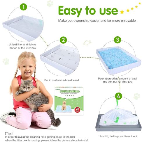 بطانات صندوق الفضلات المتوافقة مع عبوات فضلات القطط القابلة لإعادة الاستخدام للحيوانات الأليفة*، سكوب فري، بطانة فضلات القطط المقاومة للتمزق شديدة التحمل، 20 كيسًا من أكياس نفايات فضلات القطط ذات الرباط للاستعمال مرة واحدة لإعادة ملء أكياس الفضلات in Kuwait