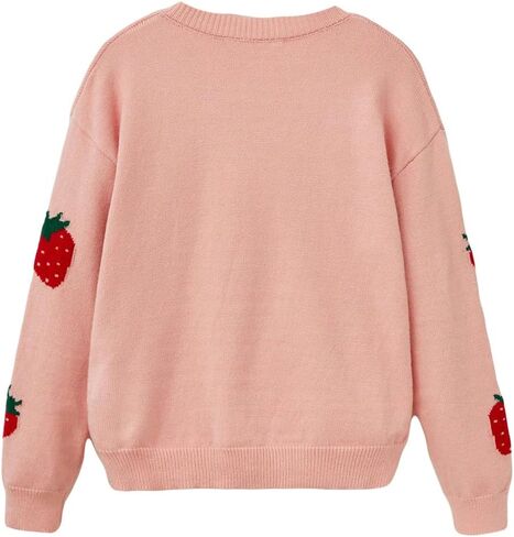 SweatyRocks Girl's Cute Graphic Pattern V Neck Sweater Long Sleeve Drop Shoulder Pullover Knit Tops in Saudi Arabia