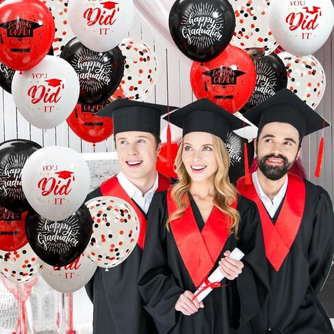75 Pack Graduation Party Decorations Balloons Set - 12 Inch Black Blue Confetti Graduation Balloons with Balloon Ribbons for Graduation Party Decoration Supplies in Saudi Arabia
