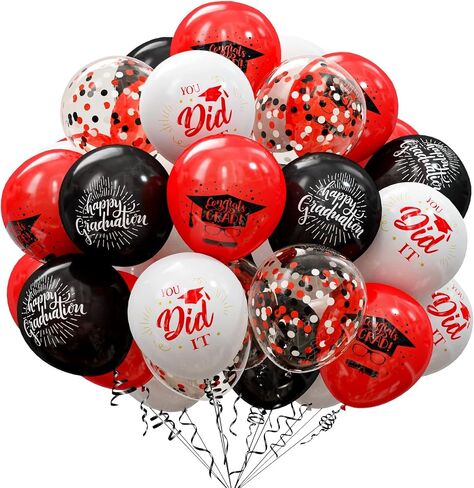 75 Pack Graduation Party Decorations Balloons Set - 12 Inch Black Blue Confetti Graduation Balloons with Balloon Ribbons for Graduation Party Decoration Supplies in Saudi Arabia