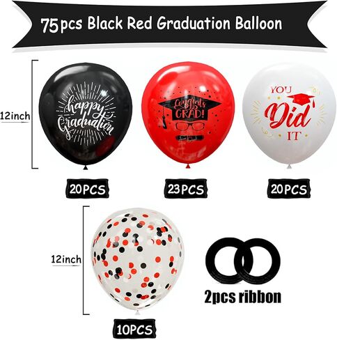 75 Pack Graduation Party Decorations Balloons Set - 12 Inch Black Blue Confetti Graduation Balloons with Balloon Ribbons for Graduation Party Decoration Supplies in Saudi Arabia