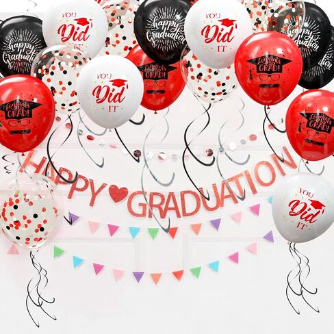 75 Pack Graduation Party Decorations Balloons Set - 12 Inch Black Blue Confetti Graduation Balloons with Balloon Ribbons for Graduation Party Decoration Supplies in Saudi Arabia