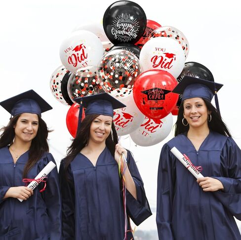 75 Pack Graduation Party Decorations Balloons Set - 12 Inch Black Blue Confetti Graduation Balloons with Balloon Ribbons for Graduation Party Decoration Supplies in Saudi Arabia