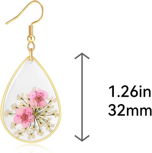 Jayden Earrings for Women - Real Flower Small Earrings - Daffodil and Queen Anne's Lace Pressed Flower Earrings,Handmade Unique Resin Earrings Perfect for Parties or Gifting(Rose Gold) in Saudi Arabia