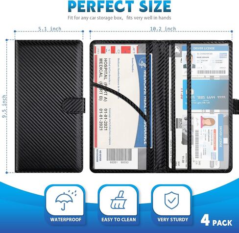 Hanaive 4 Pcs Car Registration and Insurance Card Holder with Magnetic Closure Glove Compartment Organizer Auto Registration and Insurance Wallet for Document Paperwork, Carbon Fiber Black in Saudi Arabia