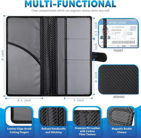Hanaive 4 Pcs Car Registration and Insurance Card Holder with Magnetic Closure Glove Compartment Organizer Auto Registration and Insurance Wallet for Document Paperwork, Carbon Fiber Black in Saudi Arabia
