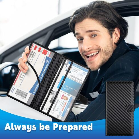 Hanaive 4 Pcs Car Registration and Insurance Card Holder with Magnetic Closure Glove Compartment Organizer Auto Registration and Insurance Wallet for Document Paperwork, Carbon Fiber Black in Saudi Arabia