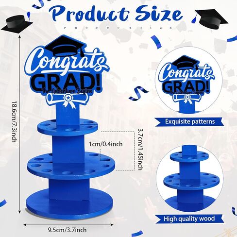 Graduation Gift Money Holder 2024 Graduation Gift Holders with 16 Holes Wooden Graduation Tiered Tray Cash Cake Graduation Money Tree Congrats Grad Holiday Party Supplies(Blue) in Saudi Arabia