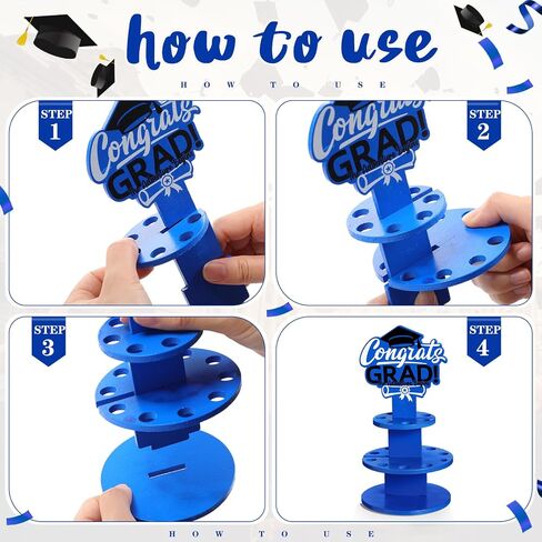 Graduation Gift Money Holder 2024 Graduation Gift Holders with 16 Holes Wooden Graduation Tiered Tray Cash Cake Graduation Money Tree Congrats Grad Holiday Party Supplies(Blue) in Saudi Arabia