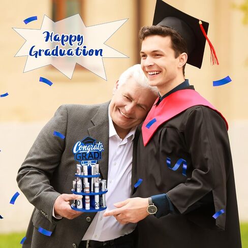 Graduation Gift Money Holder 2024 Graduation Gift Holders with 16 Holes Wooden Graduation Tiered Tray Cash Cake Graduation Money Tree Congrats Grad Holiday Party Supplies(Blue) in Saudi Arabia