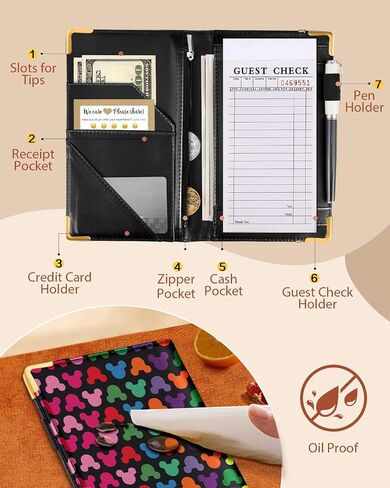 Akkya Server Book for Waitress Cute Serving Books with Zipper Pocket Accessories Cartoon Leather Server Check Book Restaurant Server Booklet Ticket Book Holder Blue in Saudi Arabia