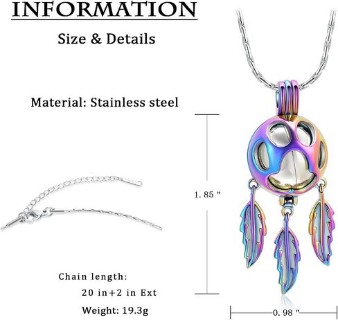 Constantlife Dreamcatcher Urn قلادة لرماد الحيوانات الأليفة مجوهرات حرق الجثث 316L الفولاذ المقاوم للصدأ جوفاء مخلب المنجد قلادة تذكارية الكلب القط هدية تذكار للنساء الرجال in Kuwait