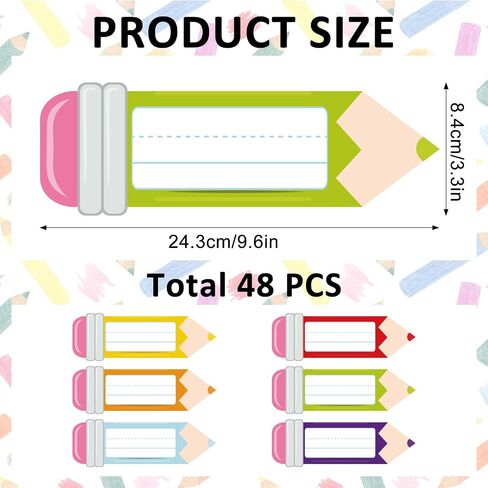 Whaline 48Pcs Colorful Pencils Name Tags School Pencils Nameplate Stickers Classroom Bulletin Board Decoration Label Stickers for Back to School Party Office Desk Wall Message Board Decorations in Saudi Arabia