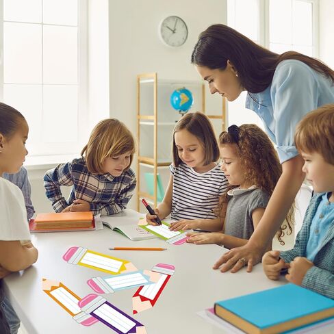 Whaline 48Pcs Colorful Pencils Name Tags School Pencils Nameplate Stickers Classroom Bulletin Board Decoration Label Stickers for Back to School Party Office Desk Wall Message Board Decorations in Saudi Arabia