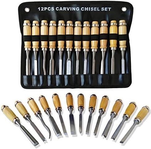 12 قطعة من أدوات نحت الخشب وإزميل اليد مجموعة أدوات النجارة الاحترافية in Kuwait