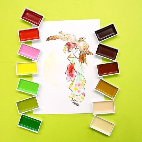 Kuretake GANSAI TAMBI Watercolor Paint Set 24 Colors II - Art Nouveau, Professional-Quality Art Supplies for Artists Adult Painting Sketching, Non-Toxic, Made in Japan in Saudi Arabia