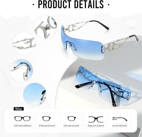 نظارة شمسية YOGFIT بدون إطار Y2K للنساء والرجال، نظارة شمسية رائعة مستقبلية in Kuwait