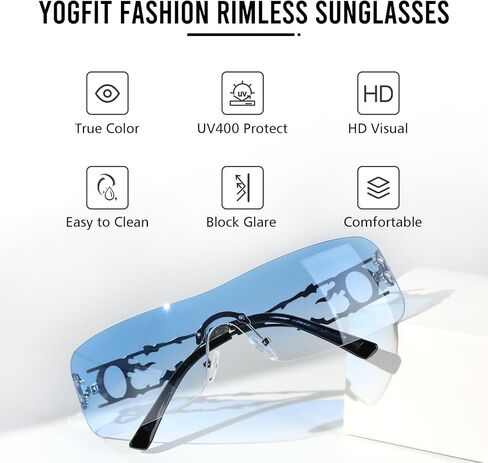 نظارة شمسية YOGFIT بدون إطار Y2K للنساء والرجال، نظارة شمسية رائعة مستقبلية in Kuwait
