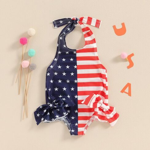 Toddler Girl Swimsuit 4Th of July Summer Beachwear Sleeveless One Piece Swimwear Bathing Suit in Saudi Arabia
