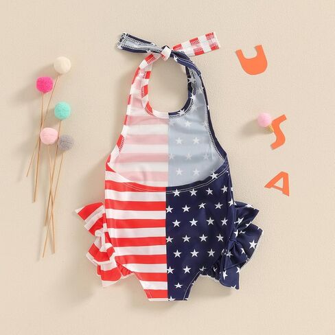 Toddler Girl Swimsuit 4Th of July Summer Beachwear Sleeveless One Piece Swimwear Bathing Suit in Saudi Arabia