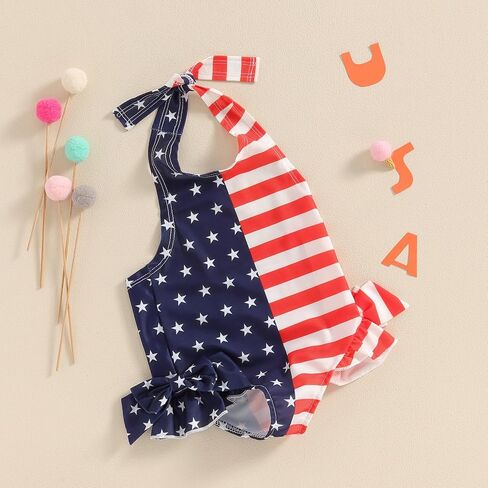Toddler Girl Swimsuit 4Th of July Summer Beachwear Sleeveless One Piece Swimwear Bathing Suit in Saudi Arabia