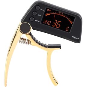 Guitar Capo Tuner Clip On Tuner Digital Electronic Tuner Acoustic for Guitar Bass(Golden)