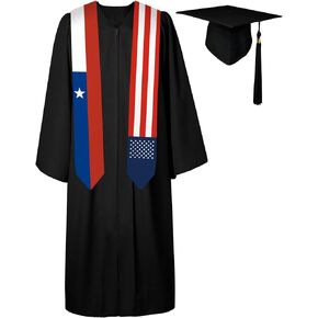 72 Inch Chile Flag and USA Flag Graduation Sash Unisex Adults Graduation Stole Scarf International Class of 2024 (Not Include Baccalaureate Gown and Hat)