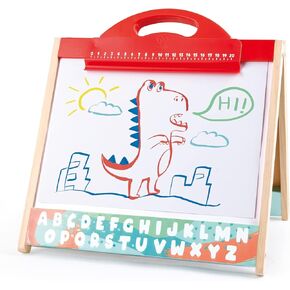 Hape 3 in 1 Tabletop 2 Sided Standing Artwork Easel Blackboard and Magnetic Erasable Whiteboard w/ 10 Chalk Colors & 2 Marker Pens, for Ages 3 and Up