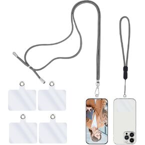 simarro Universal Cell Phone Lanyard, 2 Phone Chains with 4 Transparent Replacement Mobile Phone Straps Adjustable Nylon Neck Strap for All Smartphone Compatible with Most Phone Cases (Black)