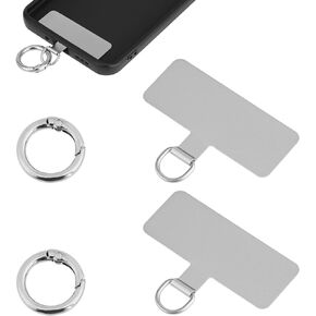 2 Pcs Phone Lanyard Tab Cell Phone Lanyard Tab with 2 Metal Spring Rings Phone Tether Patch Universal Phone Tether Tab Pad Connector without Adhesive Multifunctional Mobile Strap Replacement Silver