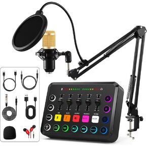 Podcast Equipment Bundle, Gaming Audio Mixer Set for Live Streaming, Live Sound Card with Condenser Mic Set for Broadcasting with Phone/PC/Laptop in Saudi Arabia