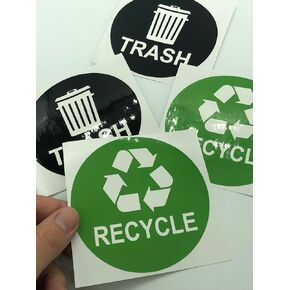 Recycle Sticker Trash Can Decal,Recycle and Trash Logo Self Adhesive Labels,4 Inch Garbage Waste from Recycling-Indoor & Outdoor,Perfect for Kitchen Necessity, Home, Office,Bars,12 Pack Per Pack