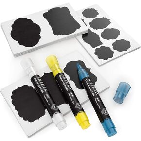Arteza 150 Chalkboard Labels + 3 Colored Chalk Markers - Removable Chalk Labels for Jars - Waterproof Mason Jar Stickers