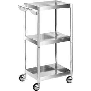 Mirror Finish 304 Stainless Steel Utility Cart, Hairdresser Barber Rolling Cart Beauty Salon Esthetician Cart for SPA Lash Tattoo, 330LBS 3-Tier Metal Trolley Cart Lab Cart Catering Cart 360° Wheels