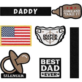 6 Pcs Daddy Tactical Patches Hook and Loop Patch for Dad Funny Tactical Patches Include Pacifier, Diaper, Bottle, and Flag Patches for Hats, Coats, Diaper Bags, Lunch Bags, Coats