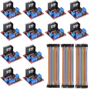 12pcs L298N Motor Drive Controller Board Module Stepper Motor DC Dual H Bridge for Arduino Smart Car Power UNO MEGA R3 Mega2560 with Jumper Wires