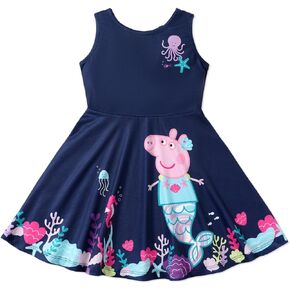 فستان للفتيات الصغيرات من Peppa Pig بدون أكمام وطبعة فراشات قوس قزح على شكل حرف A للأطفال