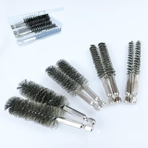 Copper Pipe Cleaner, 8 Pcs Bore Brush in Different Sizes, Drill Cleaning Brush Set for Pipe Diameter 1/3'' 1/2" 3/4" 1" Stainless Steel Wire Hole Brush with 1/4" Hex Handle