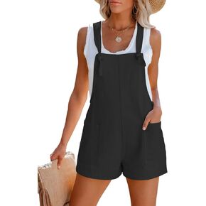 Women's Summer Casual Sleeveless Rompers Loose Spaghetti Strap Denim Shorts Overalls Jumpsuit with Pockets