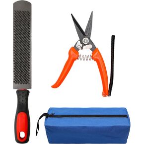 8 inch Farrier Tool Kit (3PCS), Coldairsoap Goat Hoof Trimmers with 1PCS Metal Shears, 1PCS Double-Side Long Handle Rasp, 1PCS Blue Storage Bag, Hoof Rasp File for Goat Sheep, Alpaca, Lamb, Pig