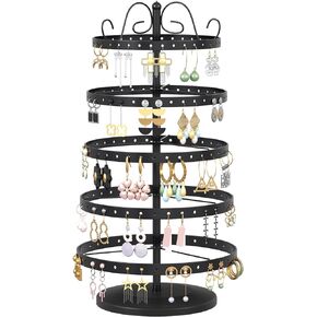 Earring Holder Organizer, 5 Tier Rotating Jewelry Display Stand Earring Tower Rack Holder Adjustable Metal 220 Holes Earring Tree Organizer for Women Girls (Black)
