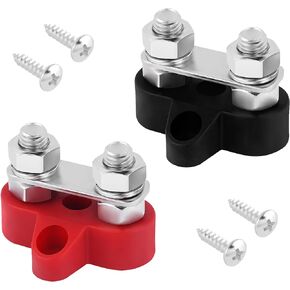 2PCS Battery Terminal Distribution Block,M8 Dual Studs Bus Bar Terminal Block with Battery Terminals Top Post,Negative & Positive 12V Power Distribution Block for Car Truck Marine