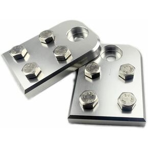 A pair of 4-point flat lug battery terminal blocks, using stainless steel bolts