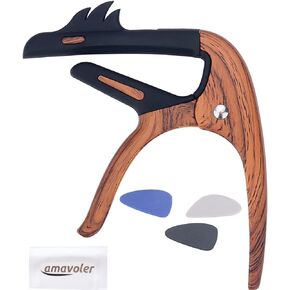 Guitar Capo, Amavoler 2in1 Flamingos Zinc Metal Capo for Acoustic and Electric Guitars (with Pick Holder and 3Picks),Ukulele,Mandolin,Banjo,Guitar Accessories.(Black)